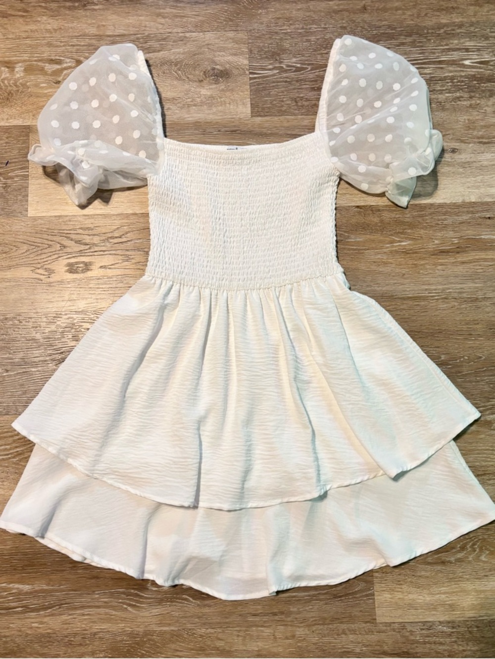 White Puff Sleeve Tiered Womens Dress